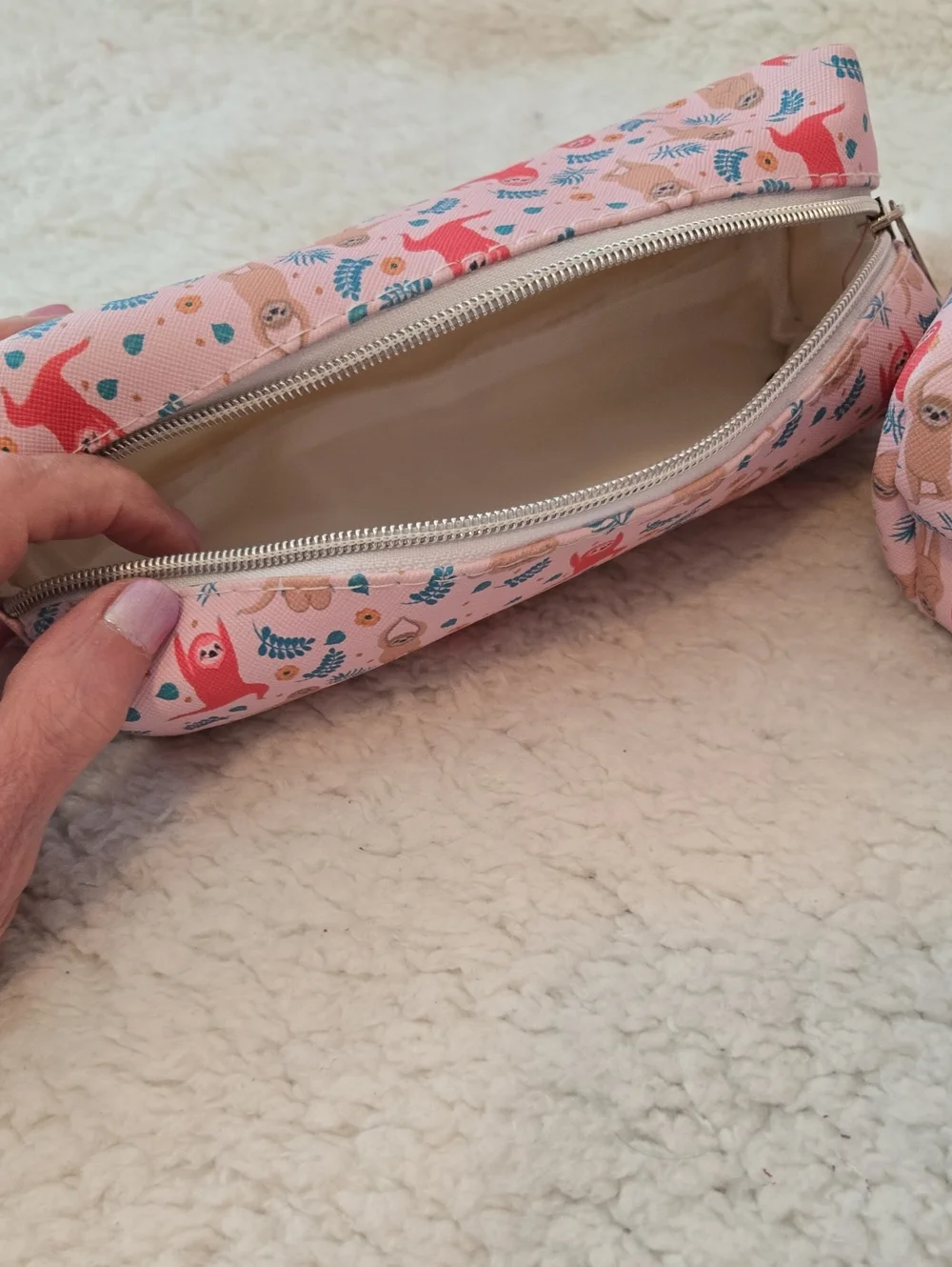 Pink Sloth Print Travel Pouch Set Of 2